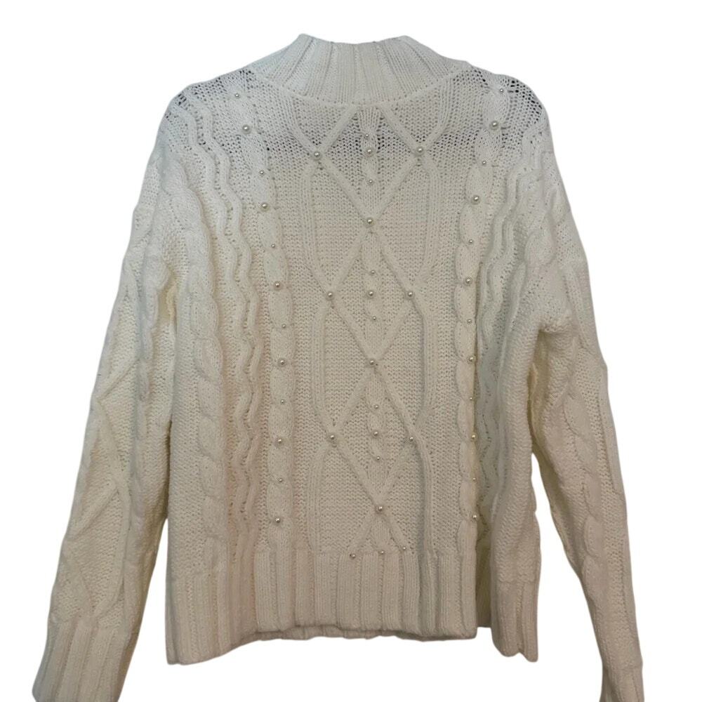NWT Grace + Karma White Cable Knit Pearl Embellished Sweater Women's Size 3X